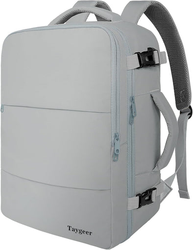 Taygeer Carry on Backpack for Men Women, Travel Backpack with USB Charging Port & Shoe Pouch, Laptop Mochila 17.3Inch Flight Approved, College Teacher Tote Bag for Business Travel, Grey