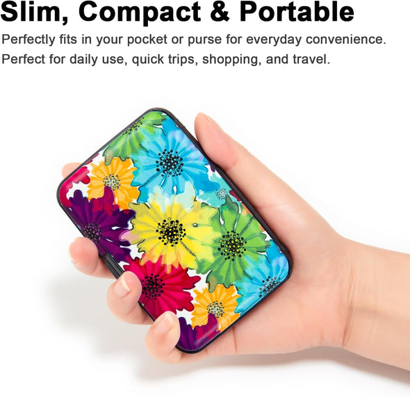 Credit Card Holder, Metal Card Wallet RFID Blocking Mini Slim Aluminum Business Hard Card Case for Women Men (Motley Floral)