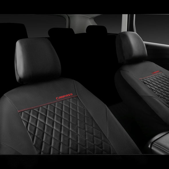 CAR PASS Quilting Leather Seat Cover Two Front Seats Only, Universal Fit Automotive Front Seat Covers Waterproof Deluxe PU Premium Vinyl Luxury for Cars Sedan Van SUV Airbag Compatible 2 Pieces,Black