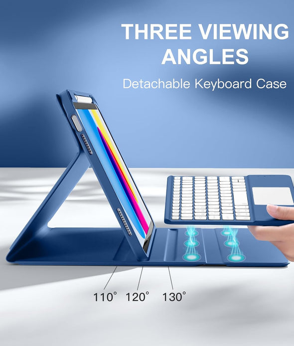Compatible for Ipad 11Th 10Th Generation Case with Keyboard, Folio Cover with Pencil Holder, Multi-Touch Trackpad, 7 Color Backlit, Detachable Keyboard for Ipad (A16) 11Th/10Th Gen (Navy Blue)