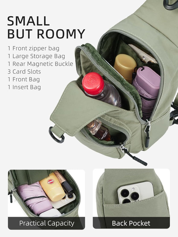 WESTBRONCO Small Sling Bag for Women Nylon Crossbody Sling Backpck Lightweight for Travel Casual Daily