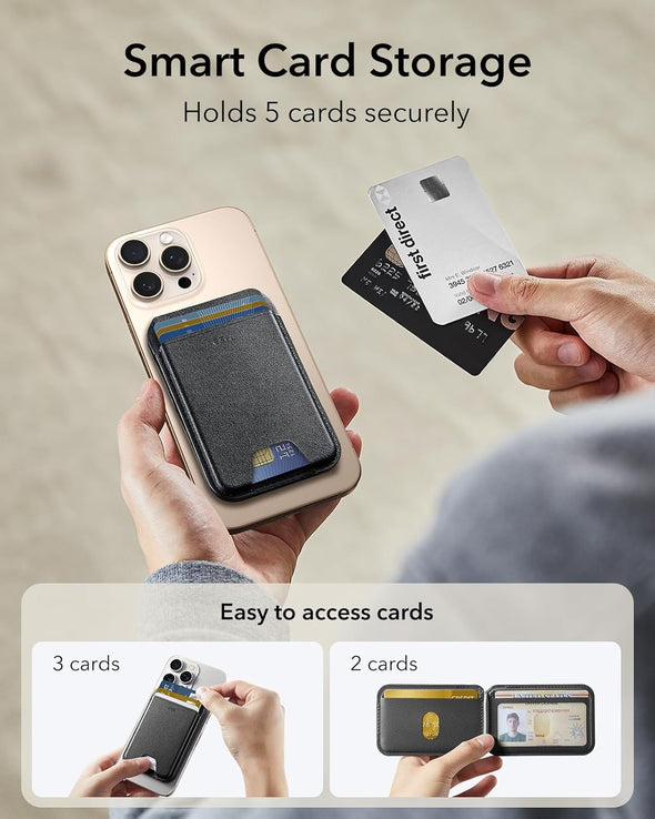 ESR Upgraded for Magsafe Wallet, 5 Card Holder, RFID Blocking, Magnetic Wallet for Iphone with Adjustable Stand, Slim for Iphone 16/15/14/13/12 Series, Not for 13/12 Mini, Vegan Leather, Black