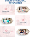 Makeup Bag Travel Toiletry Bag, Puffy Padded Make up Bags for Women Makeup Organizer Case, Wide-Open Pouch Purse Travel Essentials Toiletries Accessories Brushes, Pink