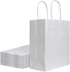 Bagmad 50 Pack 8X4.75X10 Inch Medium White Kraft Paper Bags with Handles Bulk, Gift Bags, Craft Grocery Shopping Retail Birthday Party Favors Wedding Sacks Restaurant Takeout, Business (50Pcs)