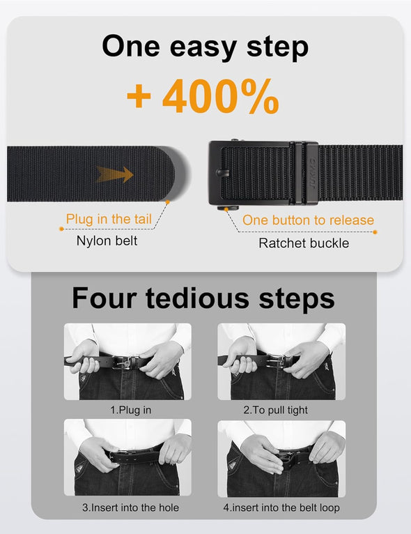 JUKMO Ratchet Golf Belt for Men, Nylon Web Tactical Belt with Automatic Slide Buckle