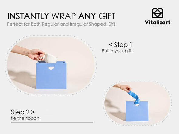 Vitalizart Paper Gift Bags with Ribbon Handles Set of 10 Assorted Colors Bulk Reusable for Gift Wrap Girls Kids Birthday Bridal Shower Party Favors Goodie Bags Candy Christmas 7.87"X3.54"X7.09" Small