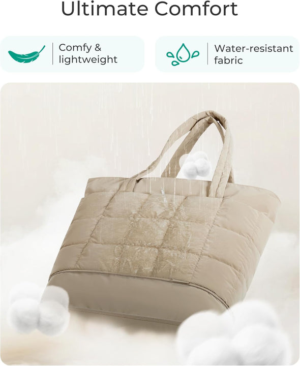 BAGSMART Expandable Tote Bag for Women, Puffer Work Tote Water-Resistant Quilted, Nurse and Carry-On Travel Gym Bag