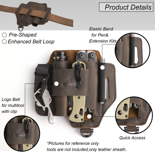 Topstache Leather Multitool Sheath,Edc Belt Organizer for Work and Daily Use,Leatherman Sheath,Edc Pocket Organizer for Flashlight and Multitool,Gifts for Men for Multitool,Darkbrown