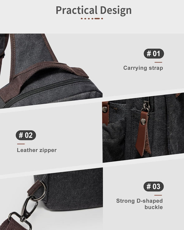 Messenger Bag for Men,Small Sling Crossbody Backpack Shoulder Bag for Men Women,Canvas Strap Backpack Sling Bag