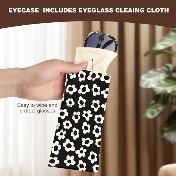 2Pcs Sunglass Eyeglass Glasses Case Soft PU Leather with Cleaning Cloth Cute Glasses Pouch Bag for Men Women Girs