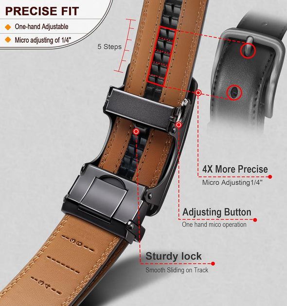 BULLIANT Men Belts 2 Pack,Ratchet Sliding Belt Adjustable for Gift Mens Dress Casual 1 3/8",Cut for Fit