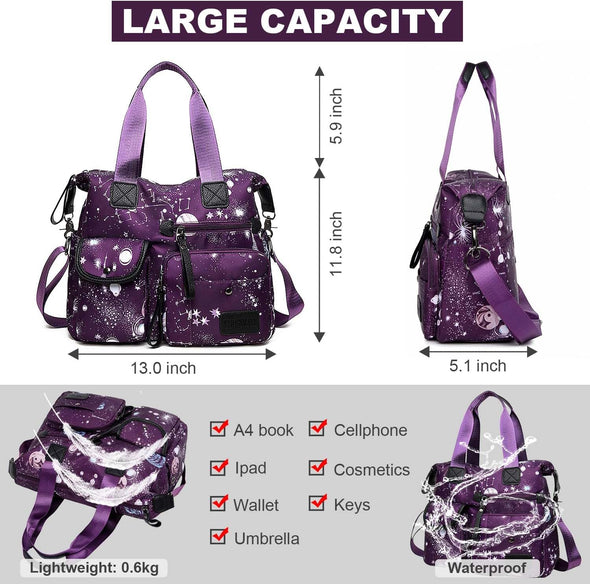 Tote Bag for Women,Multi Pockets Shoulder Handbag,Nurse Bag for Work,Large Cross Body Purse,Fashion Nylon Top Handle Satchel