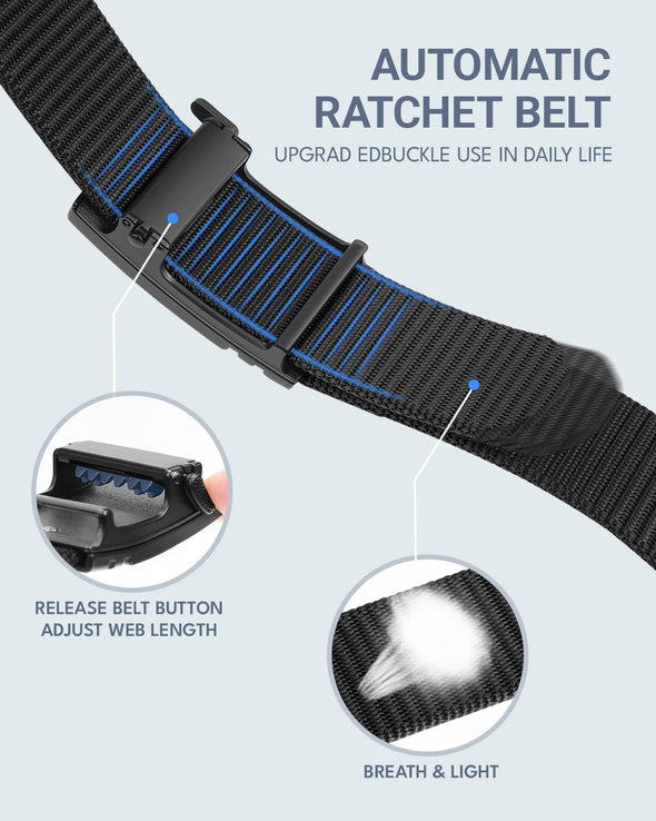 FAIRWIN Men'S Ratchet Belt - Nylon Web Work Belt with Automatic Buckle, Adjustable for Jeans, Pants, Golf, and Everyday Use