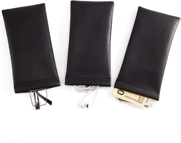 TRIUMPH VISION Squeeze Leather Sunglasses Pouch - 3 Pack Spring Storage Glasses Pouch Holder