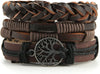 HZMAN Genuine Leather Tree of Life Bracelets Men Women, Tiger Eye Natural Stone Lava Rock Beads Ethnic Tribal Elastic Bracelets Wristbands