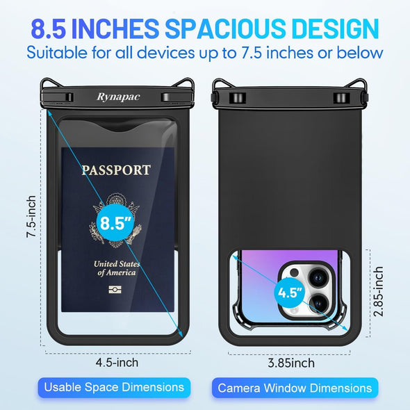 Waterproof Phone Pouch - 8.5In Waterproof Phone Case with Lanyard, IPX8 Cell Phone Dry Bag Beach Essentials for Iphone 16 15 14 13 12 Pro Max, Galaxy S24 S23 S22 S21 Ultra, 2 Pack