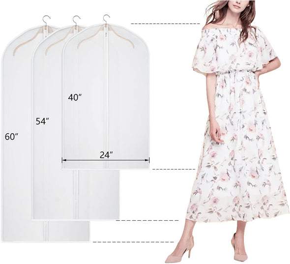Kntiwiwo 60'' Garment Bags Dress Bag for Storage (Set of 12) Dust-Proof Suit Protector Cover Bag with Zipper for Long Dresses, Suit, Coat Closet Clothes Storage