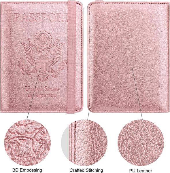 WALNEW Passport Holder for Travel, RFID Passport Cover Wallet for Women Men, PU Leather Passport Book Card Holder Case with Pen, Travelling Essentials for Flying