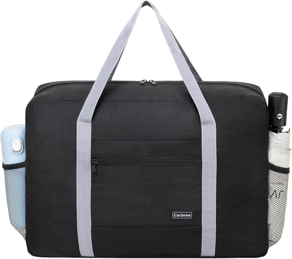 Personal Item Bag for Airlines - Foldable Travel Bag 18X14X8 Small Duffle Bag for Spirit Frontier Weekender Overnight - Black