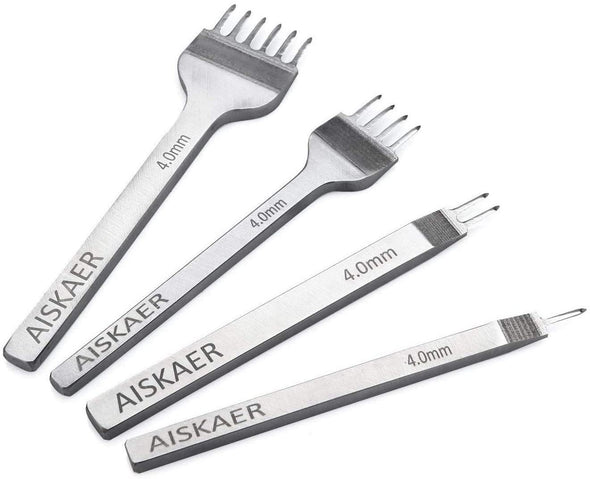 Aiskaer Leather Stitching Punch Set, Diamond Chisel Tools, 4Mm White Steel 1/2/4/6 Prong for Leather Craft DIY