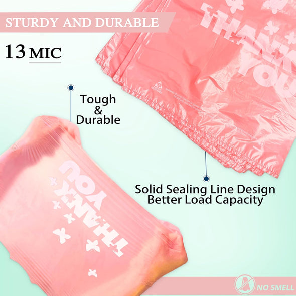 PINK Thank You Bags, 100PCS T Shirt Bags, to Go Bags,Grocery Bags, Reusable and Disposable,Perfect for Small Business,Take Out,Retails,11 Inchx6 Inchx21 Inch(100),Large