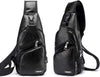 Peicees Leather Sling Bag Mens Crossbody Bag Chest Bag Sling Backpack for Men with USB Charge Port