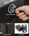 Vlando Watch Case for Men, 6-Slot Watch Box with Glass Lid, Lockable, Business Textured Leather, Soft Pillow, Gift for Fathers, Husband, Friend - Black