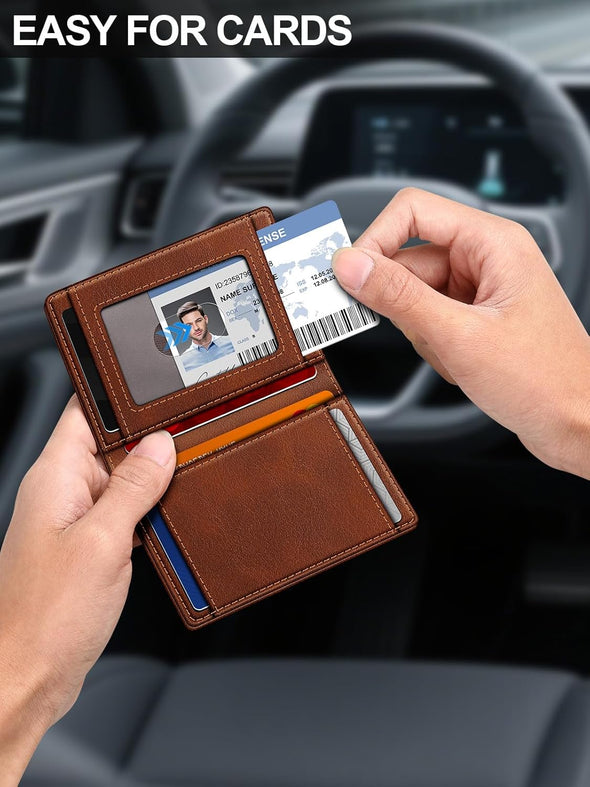 Wallet for Men Slim Leather Wallets for 9-13 Cards, RFID Blocking Thin Card Holder Wallet with ID Window & Stretchable Cash Slot, Minimalist Bifold Small Wallet for Front Pocket, Birthday Gift for Men