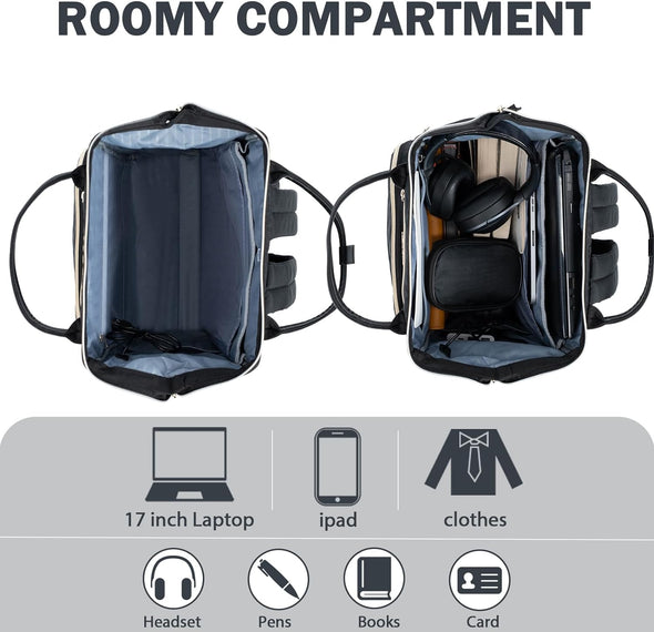 KROSER Laptop Backpack 17" Stylish Backpack Water Repellent College Casual Daypack with USB Port Travel Business Work Bag for Men/Women-Quilted
