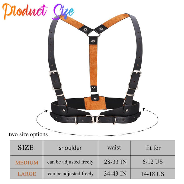 BODIY Punk Waist Belt Fashion Strap Gothic Black Leather Wide Waist Belts Elastic Rave Cosplay Halloween Body Chain Accessory for Women