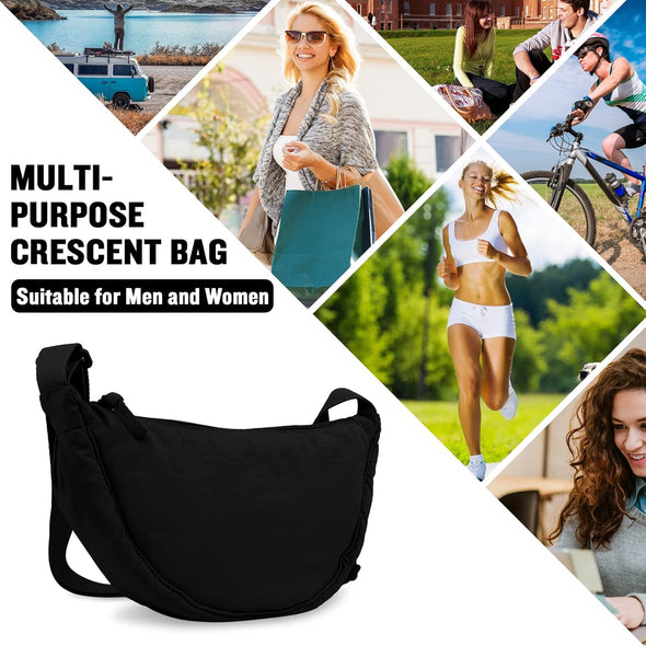 Small Nylon Crescent Crossbody Purses Bag for Women Men Trendy,Travel Sling Bag