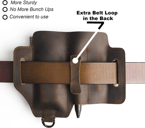 Topstache Leather Multitool Sheath,Edc Belt Organizer for Work and Daily Use,Leatherman Sheath,Edc Pocket Organizer for Flashlight and Multitool,Gifts for Men,Leather Sheath for Multitool