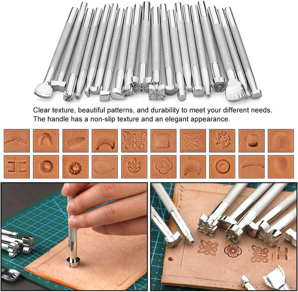 Leather Working Tools Leather Craft Tools for Carving Stamping Sewing Punching Cutting with Custom Custom Storage Bag Professional Tooling Kit for Crafting, Repair & DIY Projects