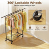 Double Rods Clothes Rack, Rolling Clothing Rack for Hanging Clothes Portable Wardrobe Rack, Metal Garment Rack Sturdy Coat Rack for Bedroom Laundry Living Room, Black