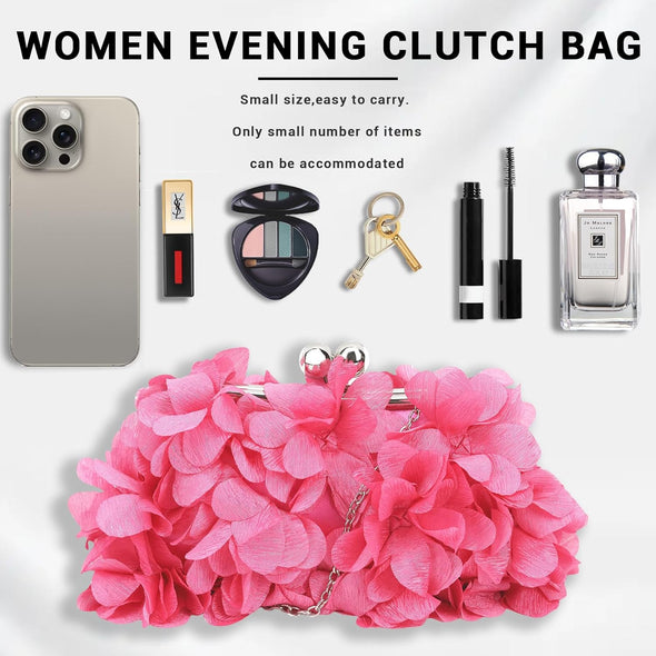 Women Elegant Evening Purse, Small Floral Clutch Bag with Detachable Chain for Wedding, Party, Prom