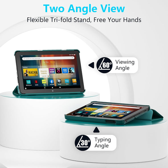 New Amazon Fire HD 8 Tablet Case (12Th/10Th Generation, 2024/2022/2020 Release), Lainergie Slim Light Smart Trifold Stand PU Lether Cover with Auto Wake/Sleep Incompatible with Alcatel TCL, Emerald