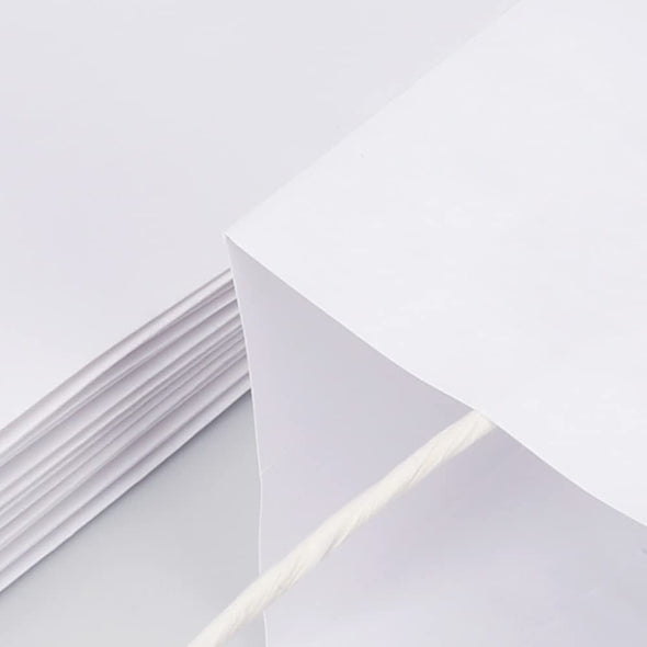Oikss 100 Pack 5.25X3.25X8.25 Inch Small White Kraft Paper Bags with Handles Bulk for Birthday Wedding Party Favors Grocery Retail Shopping Business Goody Craft Gift Bags Cub Sacks (100Pcs Count)