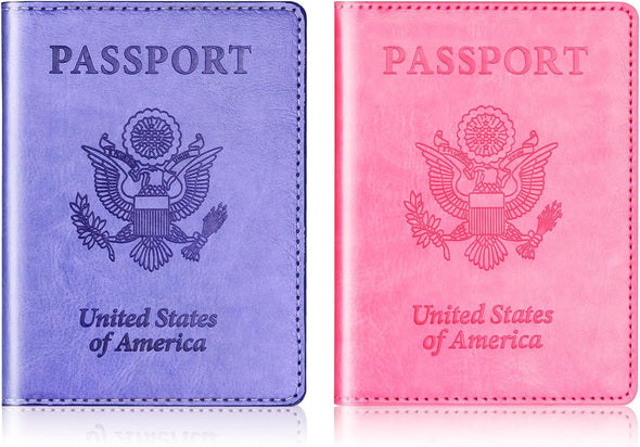Herain Passport Holder Cover Wallet Case for 2 Women Men Family, Passport Book Holders Covers Wallets Travel Must Haves Cruise Ship Essentials (Pink & Purple)