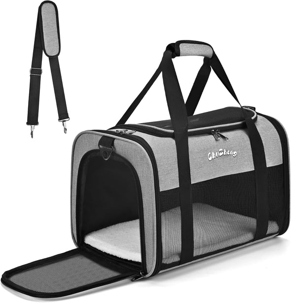 Cat Dog Carrier for Small Medium Cats Puppies up to 18 Lbs（Grey）,Soft Sided Cat Bag Airline Approved,Collapsible Pet Travel Carrier, Portable Kennel with Soft,Washable,Waterproof Pad