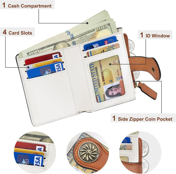 Small Wallet for Women Bifold RFID Blocking Card Holder Leather Wallets with Zipper Coin Pocket