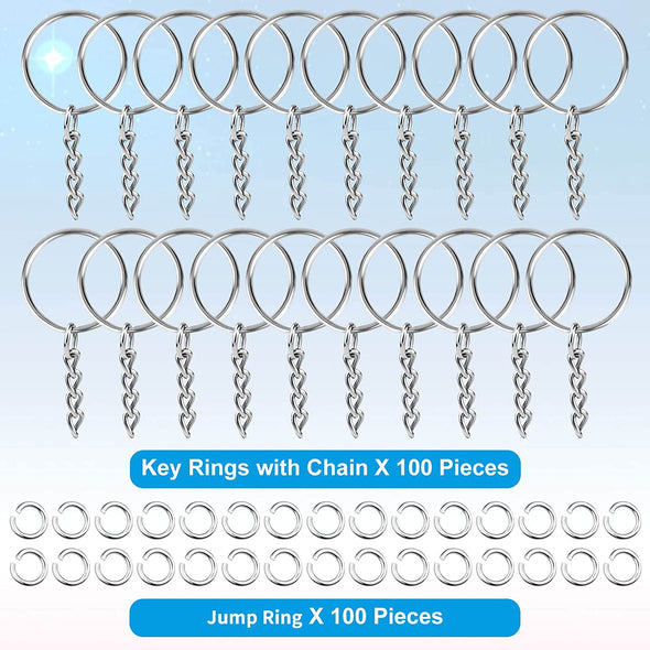 Paxcoo 50Pcs Keychains with Chain and 50 Pcs Jump Rings, Keychain Rings Kit Findings Bulk for Keychain Making Supplie DIY Crafts