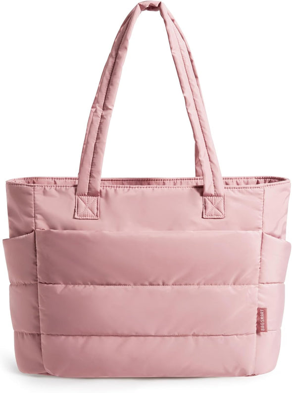 BAGSMART Tote Bag for Women, Lightweight Puffy Tote Bag with Compartments, Quilted Shoulder Bag Handbag for Travel, Work