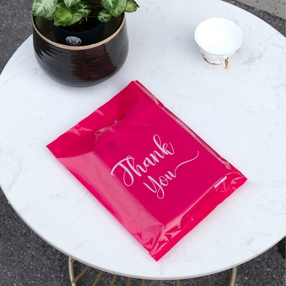 Thank You Bags for Business Small, 100 Pack Plastic Shopping Bags for Small Business, Merchandise Bags for Packaging Products, Retail Boutique Bags for Wholesale (Pink,Small(9X12))