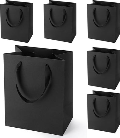 MOXARYSU Black Gift Bags with Handles: 8X5X10 Inch 6Pcs Black Paper Gags Medium Bulk for Party Shopping Birthday Wedding