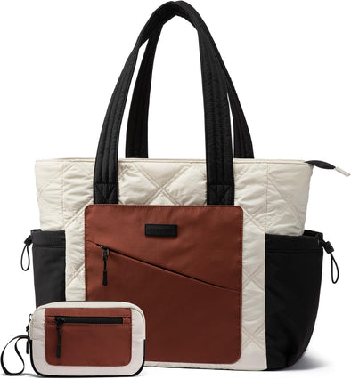 LOVEVOOK Tote Bag for Women, Puffer Bag and Work Bags with Zipper for Travel, Daily, School, Quilted Nurse Shoulder, 2Pcs