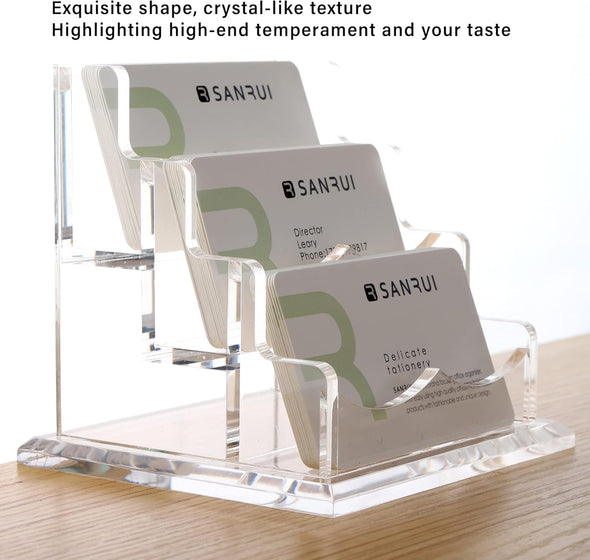 Business Card Holder Display for Desk, Clear Acrylic Cards Organizer 3 Tier 3 Slots, Business Card Stand for Men and Women 1 Pack (3 Slots) 3Slots…