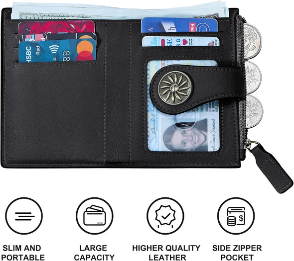 Small Wallet for Women Bifold RFID Blocking Card Holder Leather Wallets with Zipper Coin Pocket