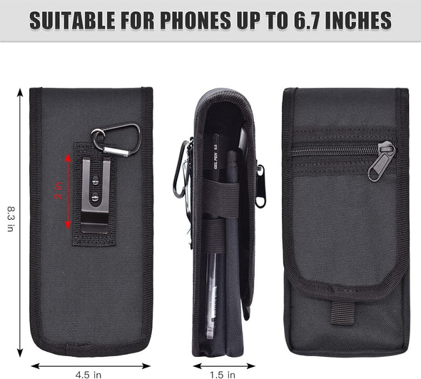 Dual Phone Holster,Belt Phone Pouch, Large Smartphone Pouch Cell Phone Holder, Multi-Purpose Tactical Cell Phone Holder for Work, Hiking, Camping, Barbecue, Rescue (Black)