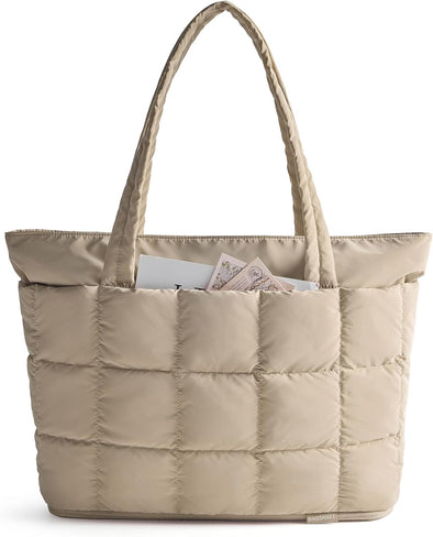 BAGSMART Expandable Tote Bag for Women, Puffer Work Tote Water-Resistant Quilted, Nurse and Carry-On Travel Gym Bag