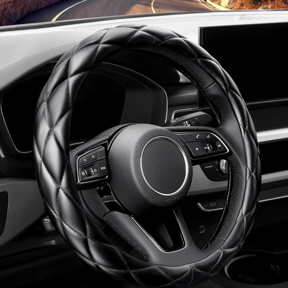 Soft Microfiber Leather Steering Wheel Cover, Universal 15 Inch for Women Girls, Fit Vehicles, Sedans, Suvs, Vans, Trucks - Black